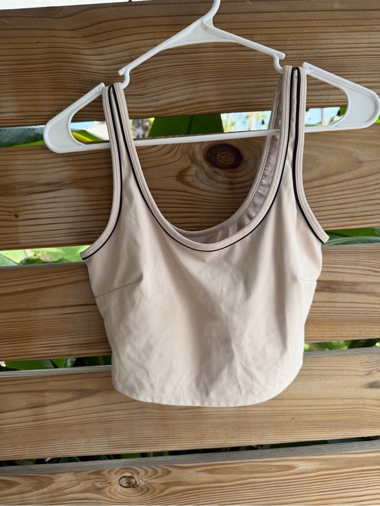 JoyLab Tops - JoyLab Beige Cropped Tank with Black Trim